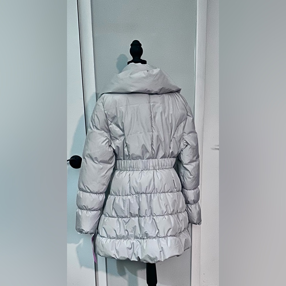 Betsy Johnson Silver/Gray Puffer Coat Heart Zipper Cinched Waist XL